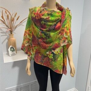 Animal Print Wool Rectangular Scarf Floral Colorful